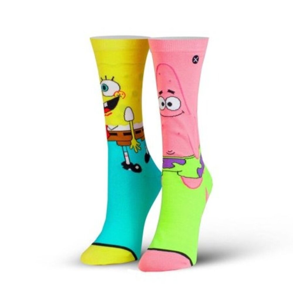 Odd Sox  Nickelodeon Spongebob & Squidward Women Funny Print Crew Socks  Medium